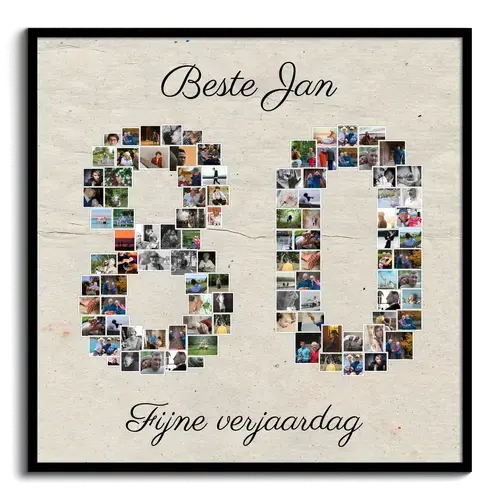 Creëer je eigen fotocollage '80' als uniek cadeau voor een 80e verjaardag! Creëer je eigen fotocollage '80' als uniek cadeau voor een 80e verjaardag!