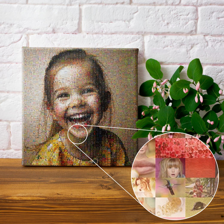 Mosaïque de photos d’enfants sur toile – un portrait composé de nombreuses petites images