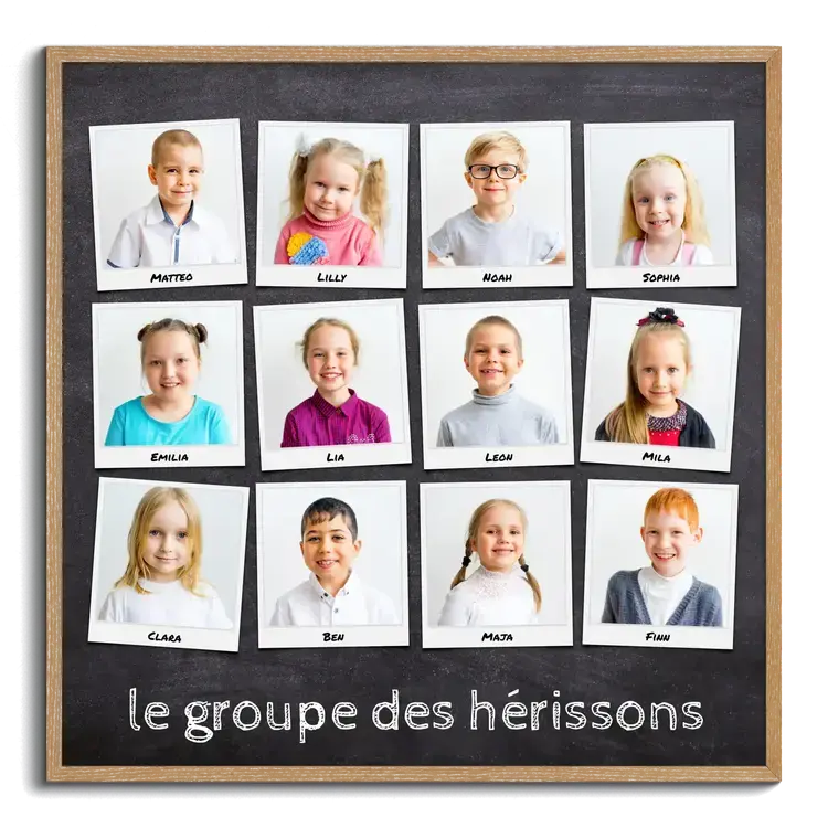 Fotocollage cadeau adieu ecole maternelle photo groupe polaroid avec noms enfants