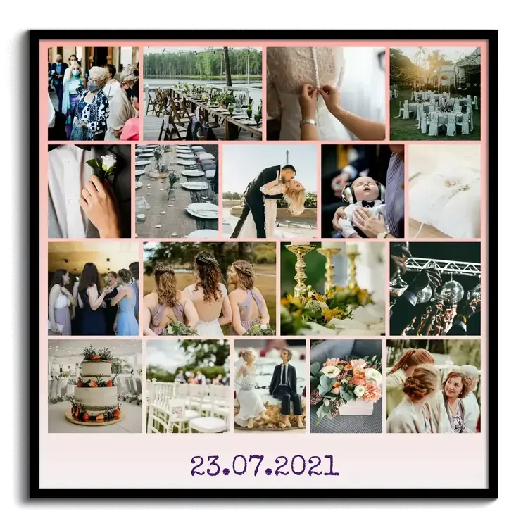 Fotos der Hochzeit als Fotocollage mit Datum als Beschriftung