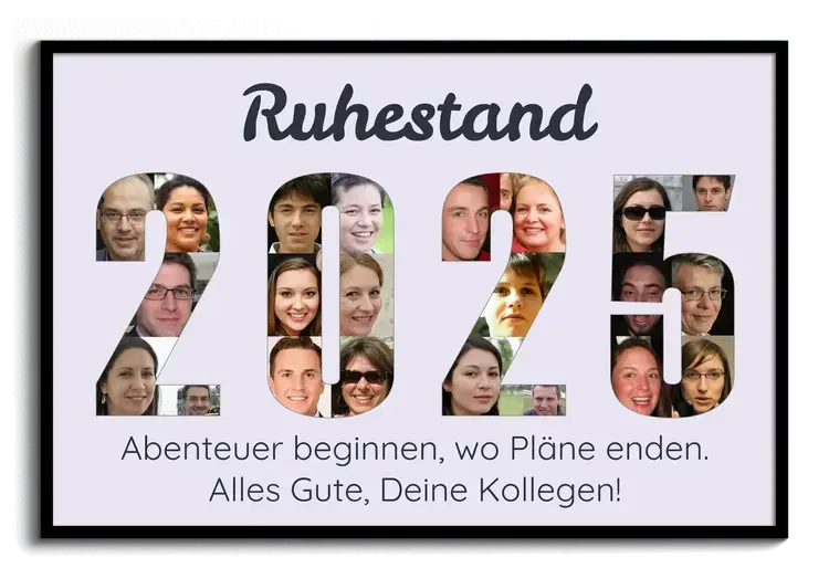 Fotocollage Jahreszahl von Kollegen zum Ruhestand