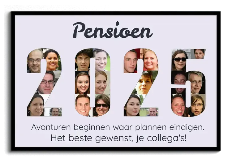 Fotocollage jaartal van collega’s met pensioen