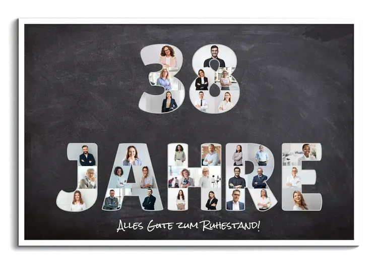 Fotogeschenk zum Ruhestand Text und Zahlen Collage
