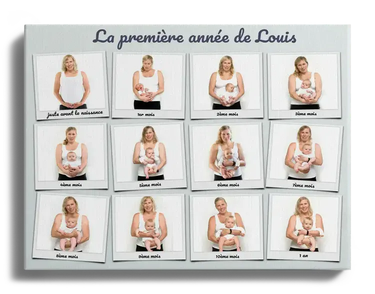 Premiere annee de bebe en serie de photos avec des etiquettes