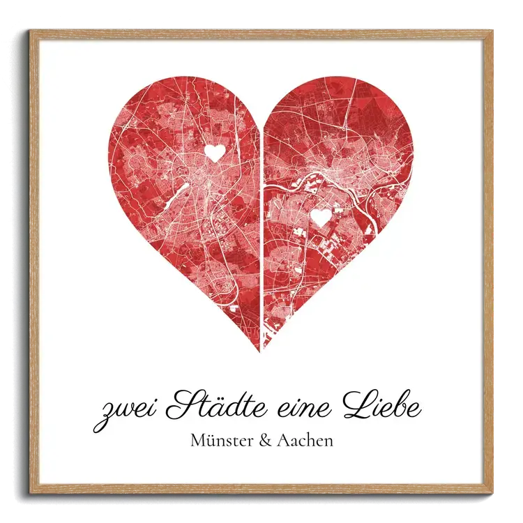 Zwei Städte, eine Liebe – Herzkarte für Paare